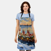 Labrador Retriever Christmas Boat Holiday エプロン (着用した状態)