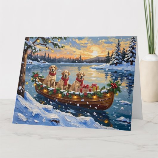 Labrador Retriever Christmas Boat Holiday カード (正面)