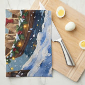 Labrador Retriever Christmas Boat Holiday キッチンタオル (四つ折り)