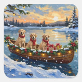 Labrador Retriever Christmas Boat Holiday スクエアシール (正面)