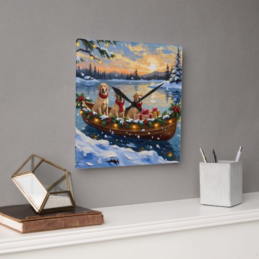 Labrador Retriever Christmas Boat Holiday スクエア壁時計 (オフィス)