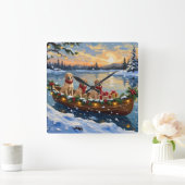 Labrador Retriever Christmas Boat Holiday スクエア壁時計 (ホーム)