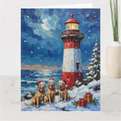 Labrador Retriever Christmas Lighthouse Holiday カード (正面)