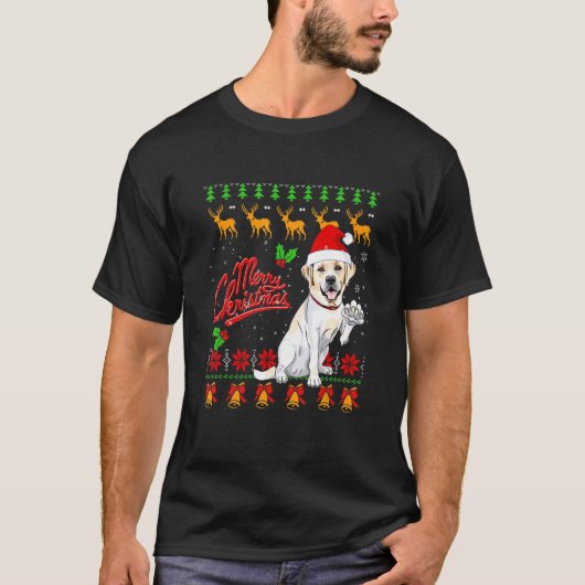 Labrador Retriever Christmas Lights Santa Hat Dog  Tシャツ (正面)