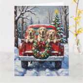 Labrador Retriever Christmas Red Truck Holiday カード (黄色い花)