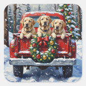 Labrador Retriever Christmas Red Truck Holiday スクエアシール (正面)