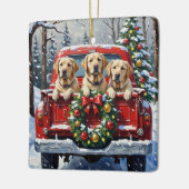 Labrador Retriever Christmas Red Truck Holiday セラミックオーナメント (左)