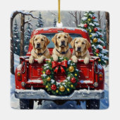 Labrador Retriever Christmas Red Truck Holiday セラミックオーナメント (裏面)