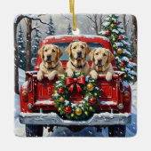 Labrador Retriever Christmas Red Truck Holiday セラミックオーナメント (正面)