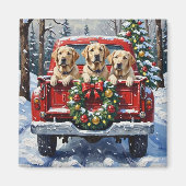 Labrador Retriever Christmas Red Truck Holiday マグネット (正面)