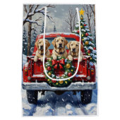 Labrador Retriever Christmas Red Truck Holiday ミディアムペーパーバッグ (裏面)