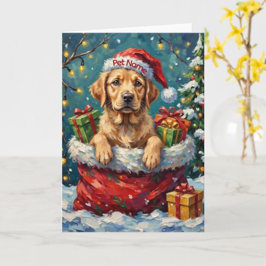Labrador Retriever Christmas Santa Bag Adventure カード (黄色い花)