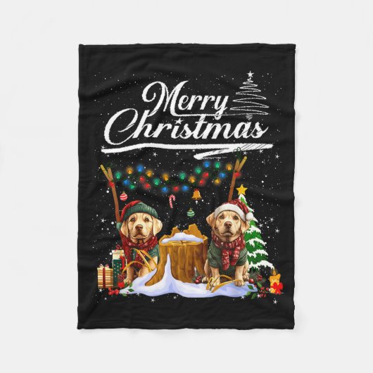 Labrador Retriever Christmas Tree Decorations Dog  フリースブランケット (正面)
