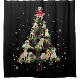 Labrador Retriever Christmas Tree X mas シャワーカーテン