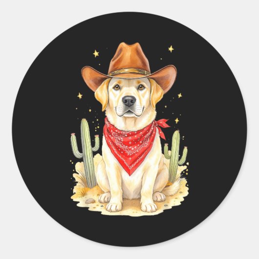 Labrador Retriever Cowboy Dog Western Llabrador Co ラウンドシール (正面)