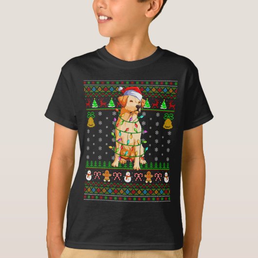 Labrador Retriever Dog Christmas Lights Ugly Sweat Tシャツ (正面)