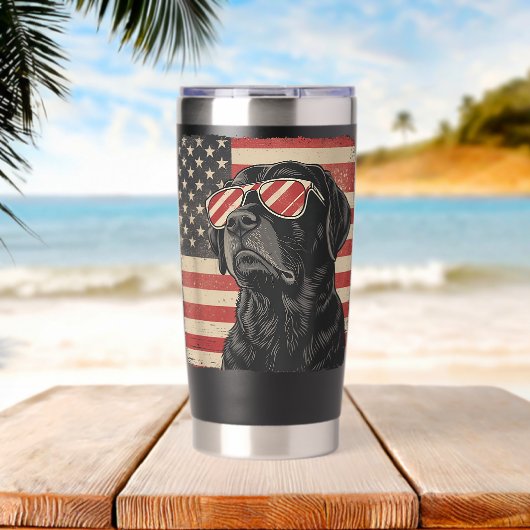 Labrador Retriever Dog Patriotic 4th of July Men W 保温保冷タンブラー (ビーチ (回転後))
