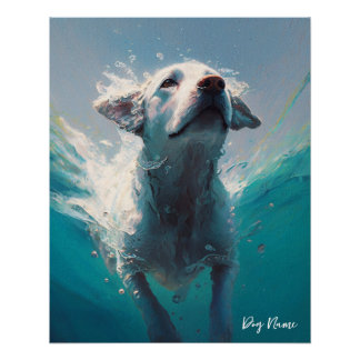 Labrador Retriever dog swimming in water 004 ポスター