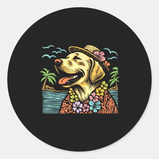 Labrador Retriever Floral Trocal Summer Vibes Hawa ラウンドシール (正面)