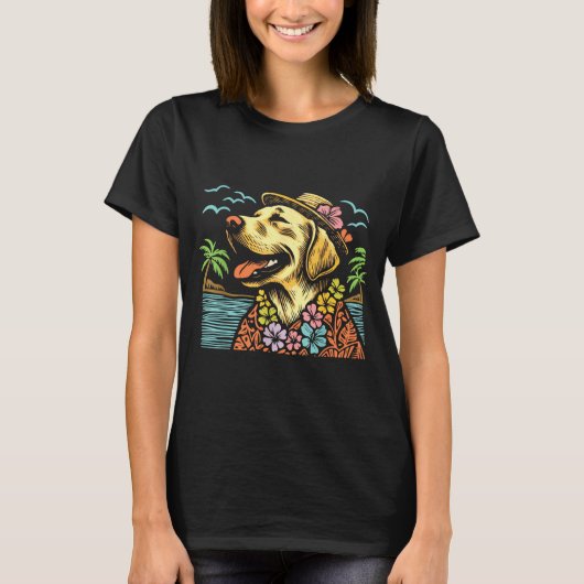Labrador Retriever Floral Trocal Summer Vibes Hawa Tシャツ (正面)