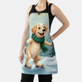 Labrador Retriever Ice Skating Christmas Painting エプロン (インサイチュ)