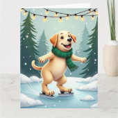 Labrador Retriever Ice Skating Christmas Painting カード (正面)