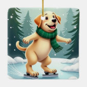 Labrador Retriever Ice Skating Christmas Painting セラミックオーナメント (裏面)