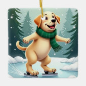 Labrador Retriever Ice Skating Christmas Painting セラミックオーナメント (正面)