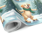 Labrador Retriever Ice Skating Christmas Painting ラッピングペーパー (ロールコーナー)
