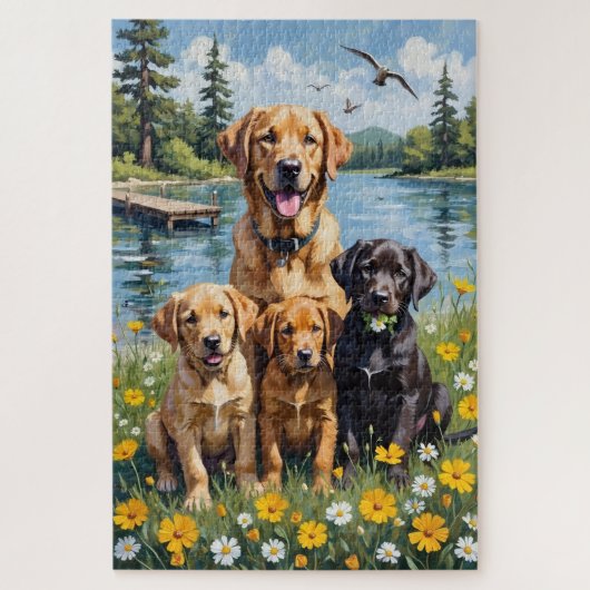 Labrador Retriever Lakeside Meadow Art ジグソーパズル (縦)