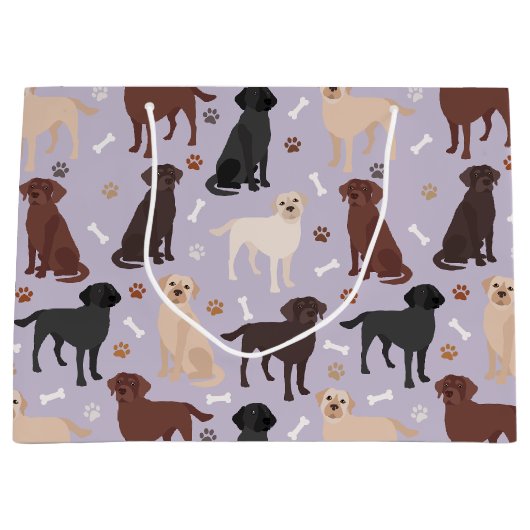 Labrador Retriever Paws and Bones Large Gift Bag ラージペーパーバッグ (正面)
