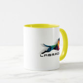 Labrador retriever poligonal en amarillo y azul マグカップ (正面右)