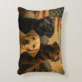 Labrador Retriever Rustic American Flag アクセントクッション (正面(垂直))