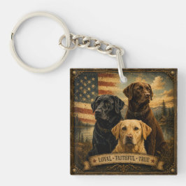 Labrador Retriever Rustic American Flag キーホルダー
