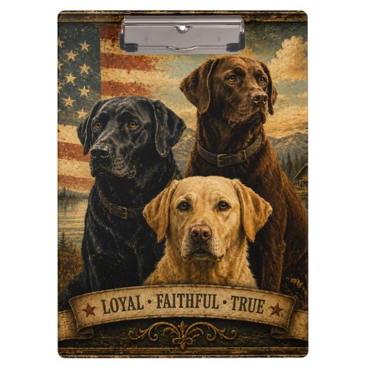 Labrador Retriever Rustic American Flag クリップボード (正面)