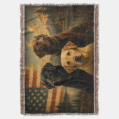  Labrador Retriever Rustic American Flag  スローブランケット (正面縦)