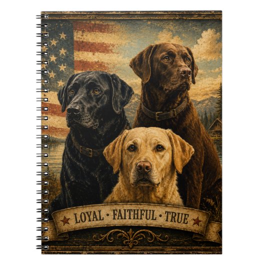 Labrador Retriever Rustic American Flag ノートブック (正面)