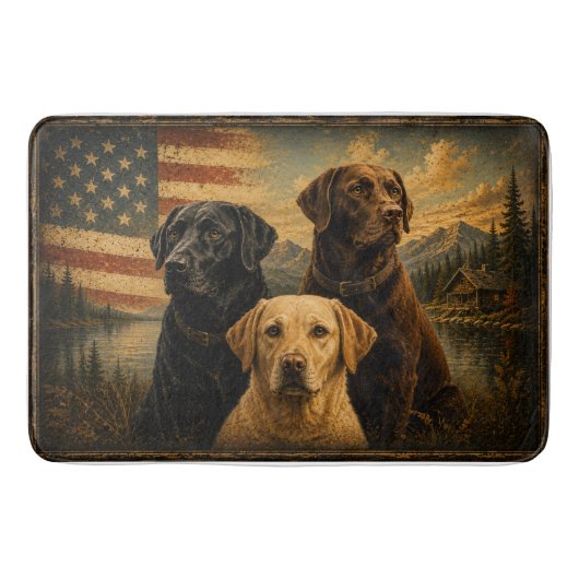 Labrador Retriever Rustic American Flag バスマット (正面)