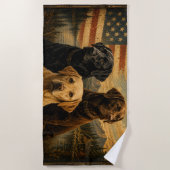 Labrador Retriever Rustic American Flag ビーチタオル (正面)