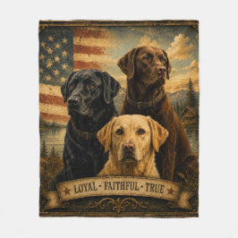 Labrador Retriever Rustic American Flag フリースブランケット