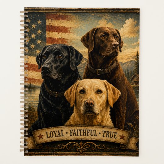 Labrador Retriever Rustic American Flag プランナー手帳 (正面)