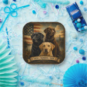  Labrador Retriever Rustic American Flag  ペーパープレート (パーティー)
