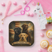  Labrador Retriever Rustic American Flag  ペーパープレート (パーティー)