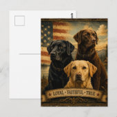Labrador Retriever Rustic American Flag ポストカード (正面/裏面)