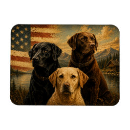 Labrador Retriever Rustic American Flag マグネット