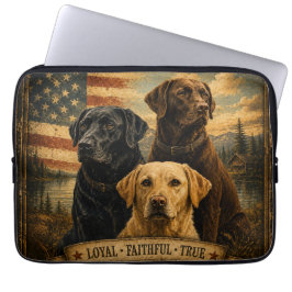 Labrador Retriever Rustic American Flag ラップトップスリーブ