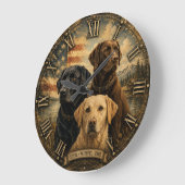  Labrador Retriever Rustic American Flag  ラージ壁時計 (傾斜)