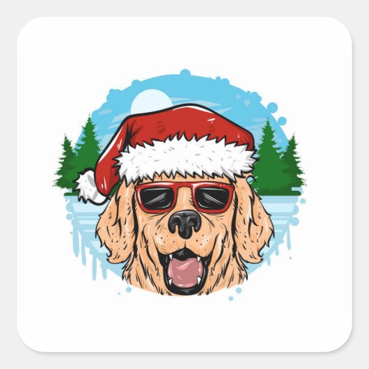 Labrador Retriever santa claus hat illustration スクエアシール (正面)