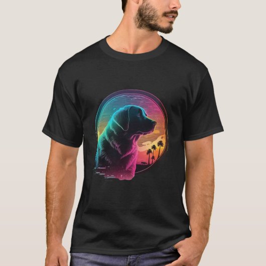 Labrador Retriever Synthwave 80s Retrowave Aesthet Tシャツ (正面)