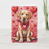 Labrador Retriever Valentine’s Day Dog with Hearts カード (正面)